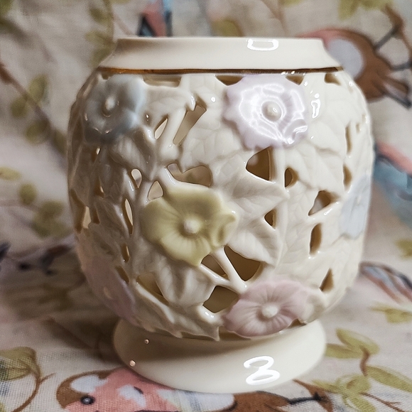 Party Lite Cream Gold Ceramic Cut Out Design Orchid Pot Tea Light Vase - Picture 2 of 7